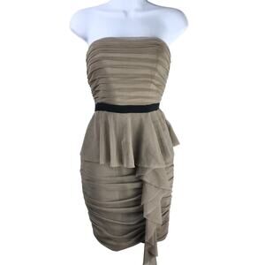 Jessica Simpson Strapless Mesh Peplum Dress Taupe Sz 4